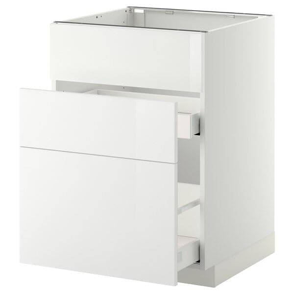Ikea METOD / MAXIMERA - Base cab f sink+3 fronts/2 drawers, white/Ringhult white, 60x60 cm