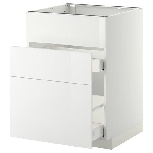 METOD / MAXIMERA - METOD / MAXIMERA Base cab f sink+3 fronts/2 drawers, white/Ringhult white, 60x60 cm
