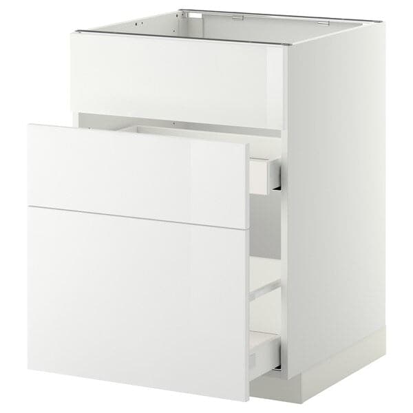 METOD / MAXIMERA - Base cab f sink+3 fronts/2 drawers, white/Ringhult white, 60x60 cm