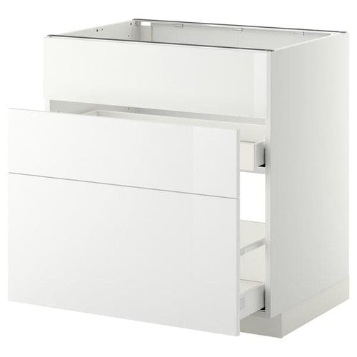 METOD / MAXIMERA - Base cab f sink+3 fronts/2 drawers, white/Ringhult white, 80x60 cm