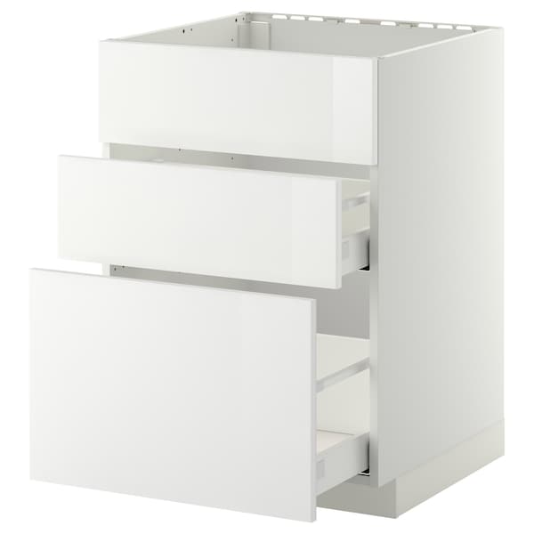 METOD / MAXIMERA - Base cab f sink+3 fronts/2 drawers, white/Ringhult white, 60x60 cm - best price from Maltashopper.com 59108664