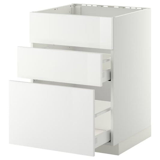 Ikea METOD / MAXIMERA - Base cab f sink+3 fronts/2 drawers, white/Ringhult white, 60x60 cm