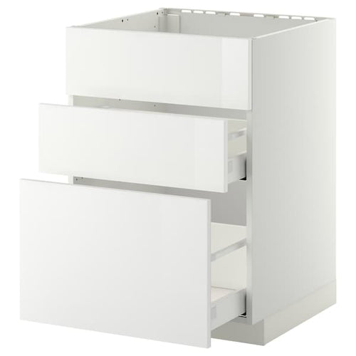 METOD / MAXIMERA - Base cab f sink+3 fronts/2 drawers, white/Ringhult white, 60x60 cm