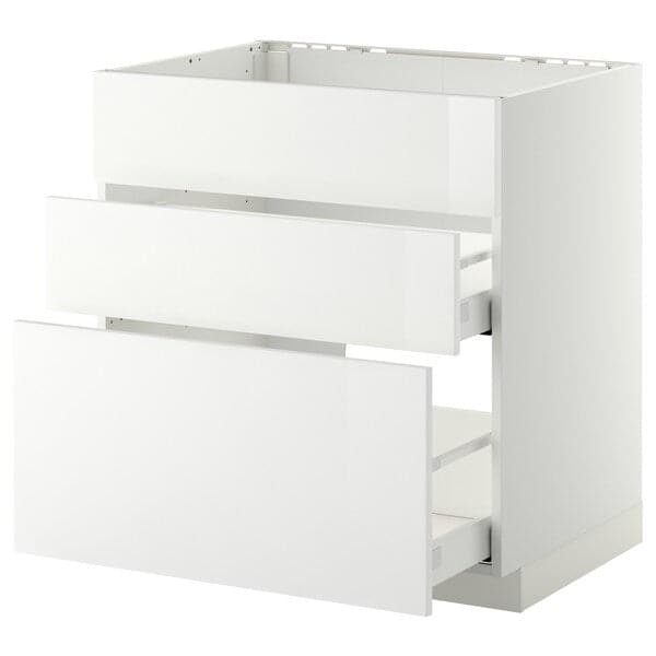 METOD / MAXIMERA - Base cab f sink+3 fronts/2 drawers, white/Ringhult white, 80x60 cm - best price from Maltashopper.com 79108719