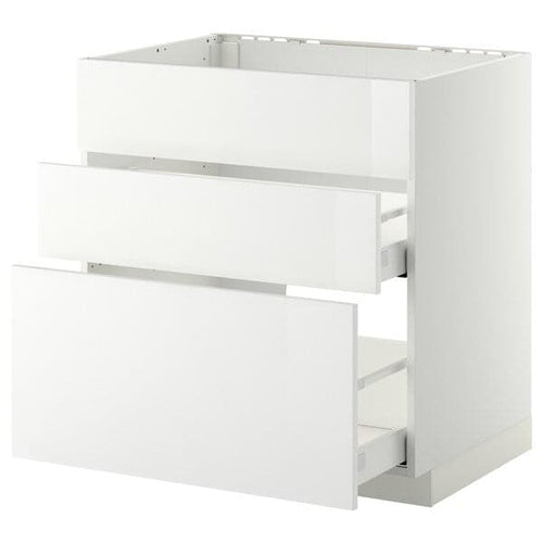 METOD / MAXIMERA - Base cab f sink+3 fronts/2 drawers, white/Ringhult white, 80x60 cm