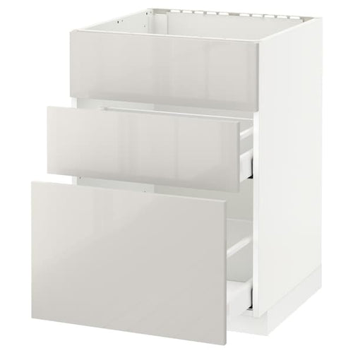 METOD / MAXIMERA - Base cab f sink+3 fronts/2 drawers, white/Ringhult light grey, 60x60 cm
