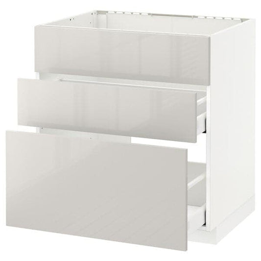 Ikea METOD / MAXIMERA - Base cab f sink+3 fronts/2 drawers, white/Ringhult light grey, 80x60 cm