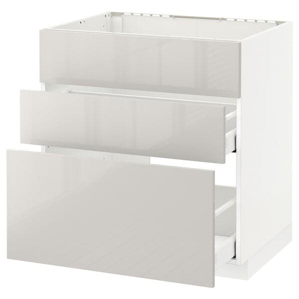 METOD / MAXIMERA - Base cab f sink+3 fronts/2 drawers, white/Ringhult light grey, 80x60 cm