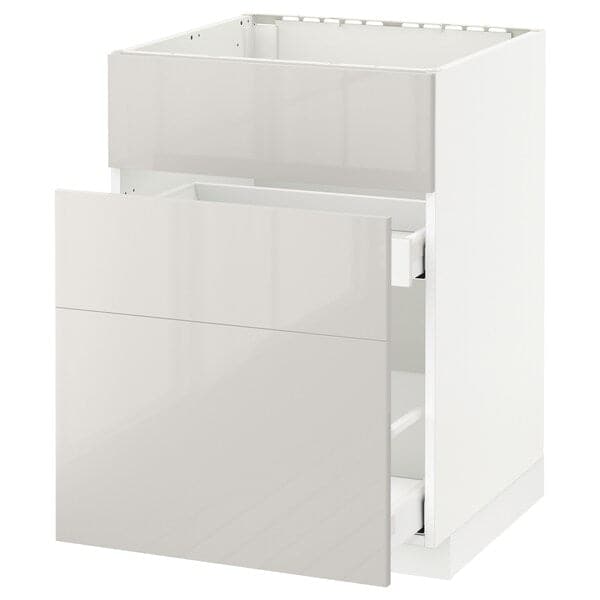 Ikea METOD / MAXIMERA - Base cab f sink+3 fronts/2 drawers, white/Ringhult light grey, 60x60 cm