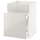 METOD / MAXIMERA base cab f sink+3 fronts/2 drawers, white/Ringhult light grey, 60x60 cm