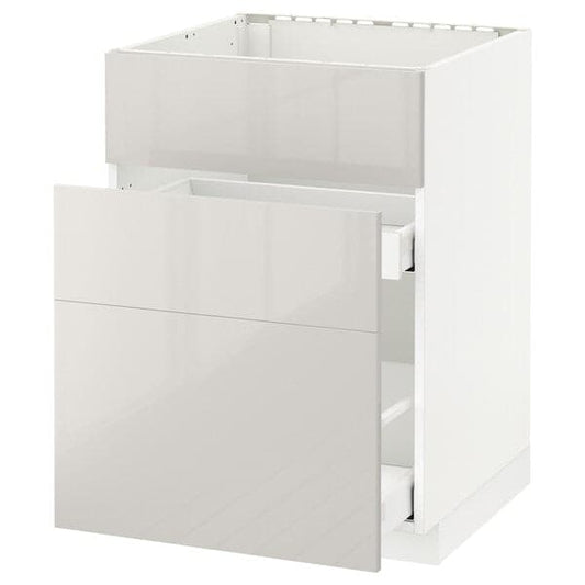 Ikea METOD / MAXIMERA - Base cab f sink+3 fronts/2 drawers, white/Ringhult light grey, 60x60 cm