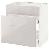 METOD / MAXIMERA base cab f sink+3 fronts/2 drawers, white/Ringhult light grey, 80x60 cm