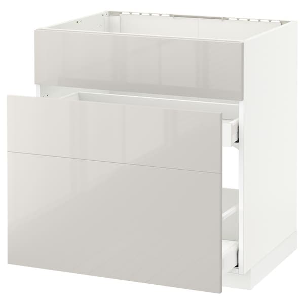 METOD / MAXIMERA - Base cab f sink+3 fronts/2 drawers, white/Ringhult light grey, 80x60 cm - best price from Maltashopper.com 99168415