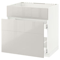 METOD / MAXIMERA - Base cab f sink+3 fronts/2 drawers, white/Ringhult light grey, 80x60 cm - best price from Maltashopper.com 99168415