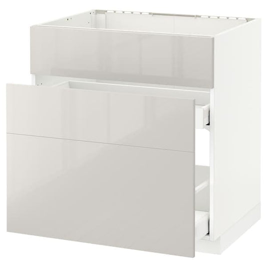Ikea METOD / MAXIMERA - Base cab f sink+3 fronts/2 drawers, white/Ringhult light grey, 80x60 cm