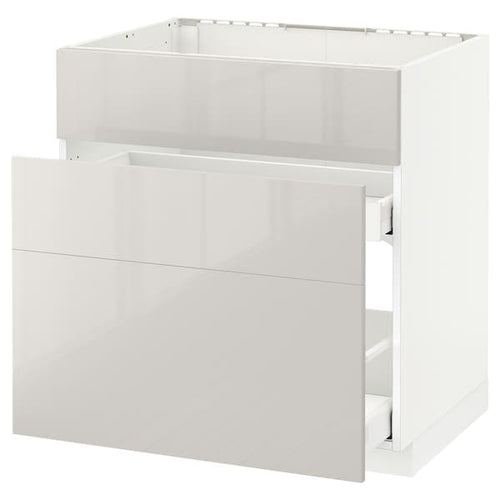 METOD / MAXIMERA - Base cab f sink+3 fronts/2 drawers, white/Ringhult light grey, 80x60 cm