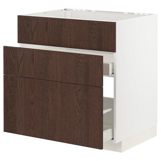 Ikea METOD / MAXIMERA - Base cab f sink+3 fronts/2 drawers, white/Sinarp brown, 80x60 cm