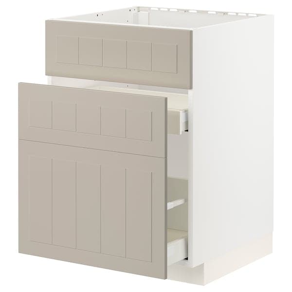 Ikea METOD / MAXIMERA - Base cab f sink+3 fronts/2 drawers, white/Stensund beige, 60x60 cm