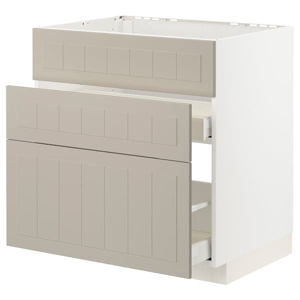 Ikea METOD / MAXIMERA - Base cab f sink+3 fronts/2 drawers, white/Stensund beige, 80x60 cm