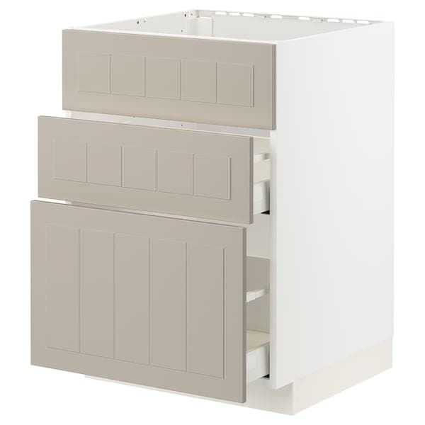 Ikea METOD / MAXIMERA - Base cab f sink+3 fronts/2 drawers, white/Stensund beige, 60x60 cm