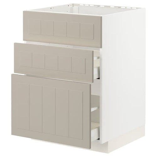 METOD / MAXIMERA - Base cab f sink+3 fronts/2 drawers, white/Stensund beige, 60x60 cm