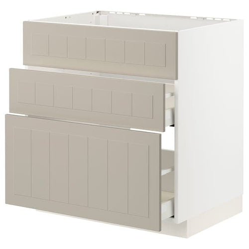 METOD / MAXIMERA - Base cab f sink+3 fronts/2 drawers, white/Stensund beige, 80x60 cm
