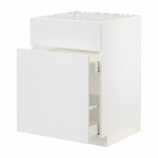 METOD / MAXIMERA - Base cab f sink+3 fronts/2 drawers, white/Stensund white, 60x60 cm - best price from Maltashopper.com 09409551
