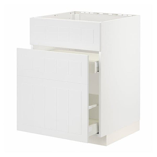 METOD / MAXIMERA - Base cab f sink+3 fronts/2 drawers, white/Stensund white, 60x60 cm - best price from Maltashopper.com 09409551