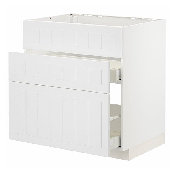 Ikea METOD / MAXIMERA - Base cab f sink+3 fronts/2 drawers, white/Stensund white , 80x60 cm