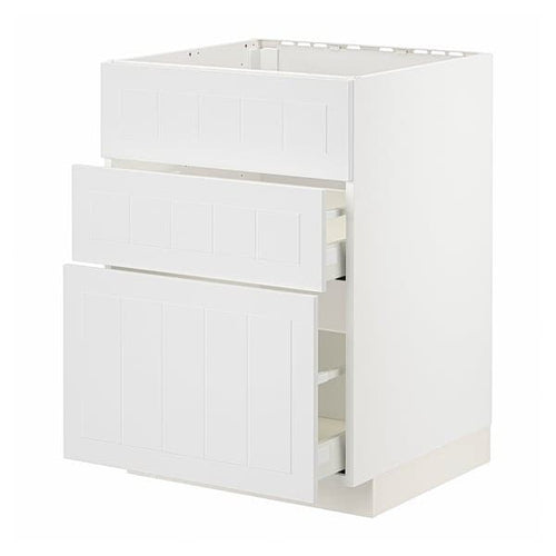 METOD / MAXIMERA - Base cab f sink+3 fronts/2 drawers, white/Stensund white , 60x60 cm