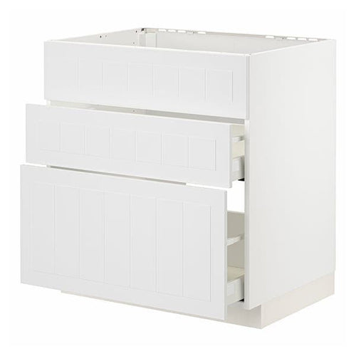 METOD / MAXIMERA - Base cab f sink+3 fronts/2 drawers, white/Stensund white, 80x60 cm