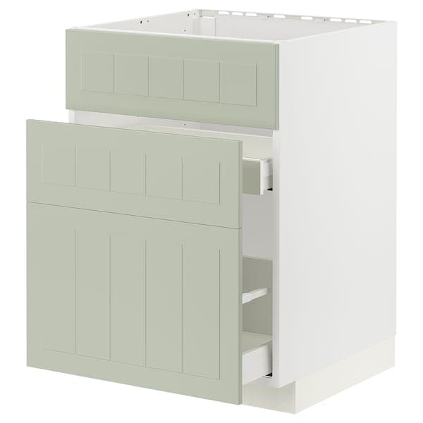 METOD / MAXIMERA - Base cab f sink+3 fronts/2 drawers, white/Stensund light green, 60x60 cm