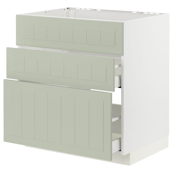 METOD / MAXIMERA - Base cab f sink+3 fronts/2 drawers, white/Stensund light green, 80x60 cm - best price from Maltashopper.com 89486852
