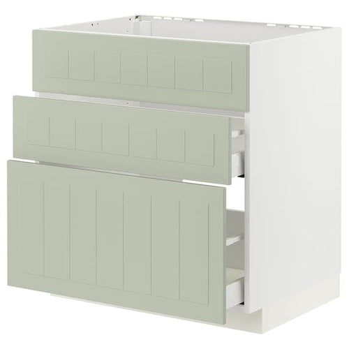 METOD / MAXIMERA - Base cab f sink+3 fronts/2 drawers, white/Stensund light green, 80x60 cm
