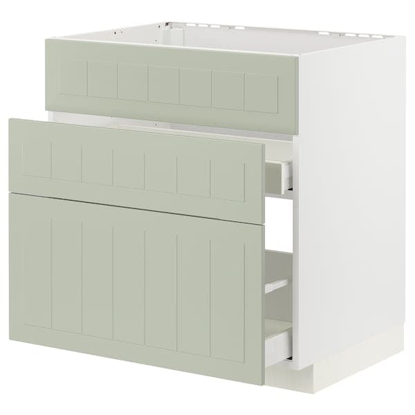 METOD / MAXIMERA - Base cab f sink+3 fronts/2 drawers, white/Stensund light green, 80x60 cm - best price from Maltashopper.com 69487621