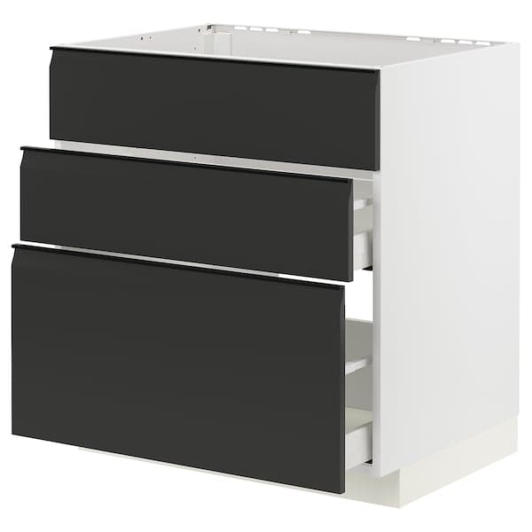 Ikea METOD / MAXIMERA - Base cab f sink+3 fronts/2 drawers, white/Upplöv matt anthracite, 80x60 cm