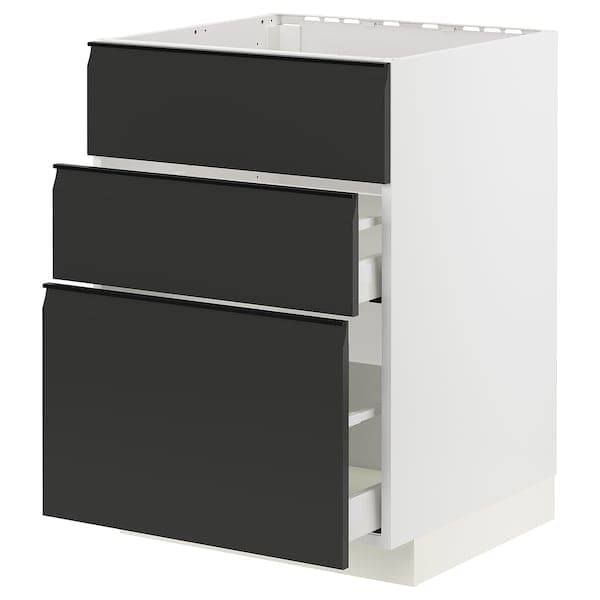 METOD / MAXIMERA - Base cab f sink+3 fronts/2 drawers, white/Upplöv matt anthracite , 60x60 cm - best price from Maltashopper.com 49493581