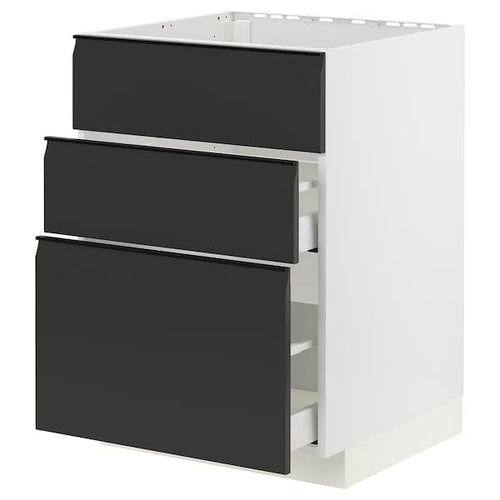 METOD / MAXIMERA - Base cab f sink+3 fronts/2 drawers, white/Upplöv matt anthracite , 60x60 cm