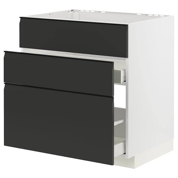 METOD / MAXIMERA - Base cab f sink+3 fronts/2 drawers, white/Upplöv matt anthracite , 80x60 cm - best price from Maltashopper.com 69493962