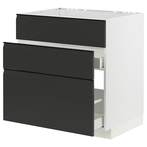 METOD / MAXIMERA - Base cab f sink+3 fronts/2 drawers, white/Upplöv matt anthracite , 80x60 cm