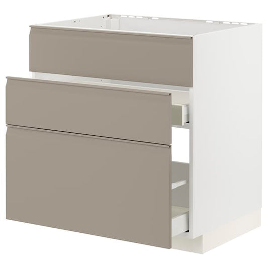 Ikea METOD / MAXIMERA - Base cab f sink+3 fronts/2 drawers, white/Upplöv matt dark beige , 80x60 cm