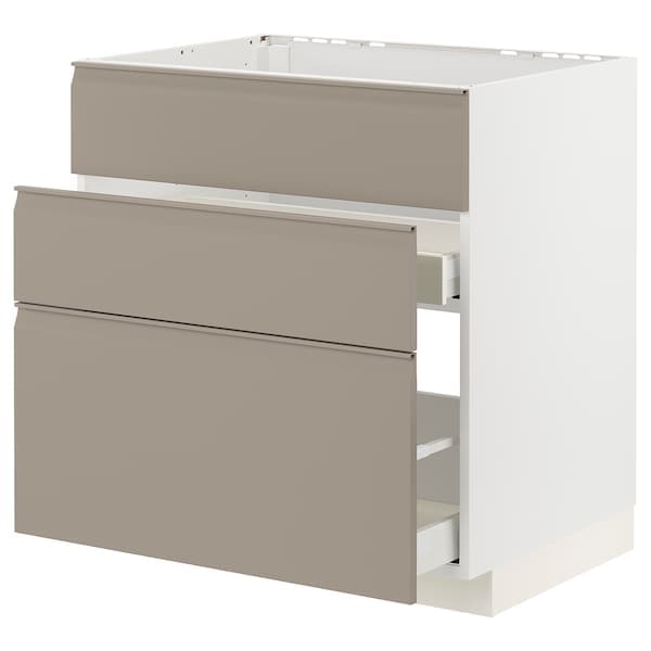 METOD / MAXIMERA - Base cab f sink+3 fronts/2 drawers, white/Upplöv matt dark beige , 80x60 cm