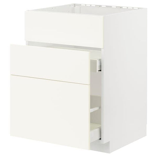 Ikea METOD / MAXIMERA - Base cab f sink+3 fronts/2 drawers, white/Vallstena white, 60x60 cm