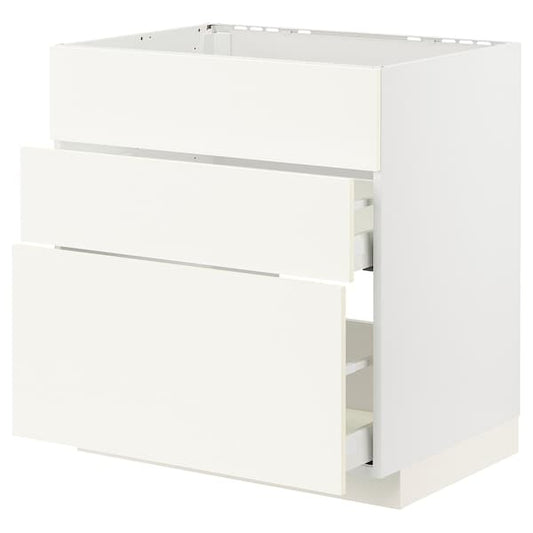 Ikea METOD / MAXIMERA - Base cab f sink+3 fronts/2 drawers, white/Vallstena white, 80x60 cm