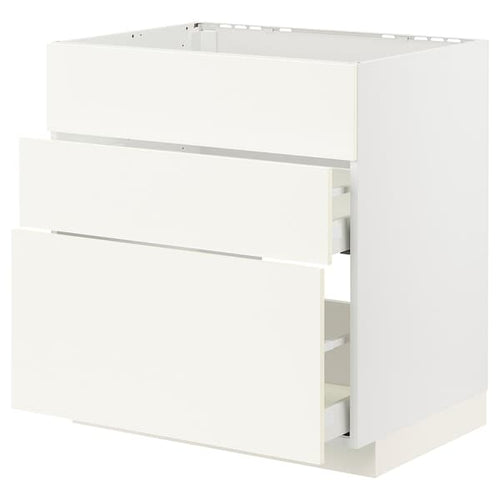 METOD / MAXIMERA - Base cab f sink+3 fronts/2 drawers, white/Vallstena white, 80x60 cm