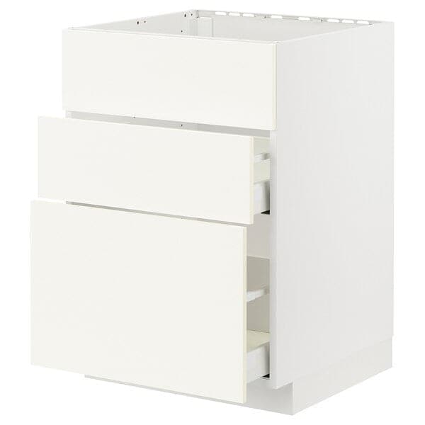 METOD / MAXIMERA - Base cab f sink+3 fronts/2 drawers, white/Vallstena white, 60x60 cm - best price from Maltashopper.com 69506974