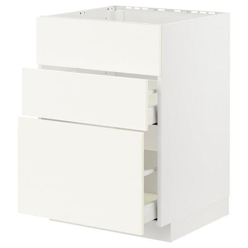 METOD / MAXIMERA - Base cab f sink+3 fronts/2 drawers, white/Vallstena white, 60x60 cm