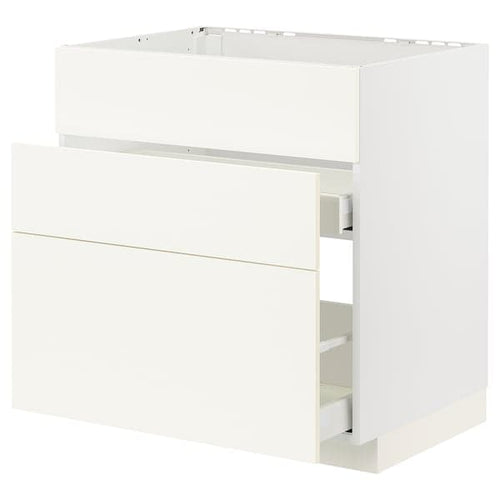 METOD / MAXIMERA - Base cab f sink+3 fronts/2 drawers, white/Vallstena white, 80x60 cm