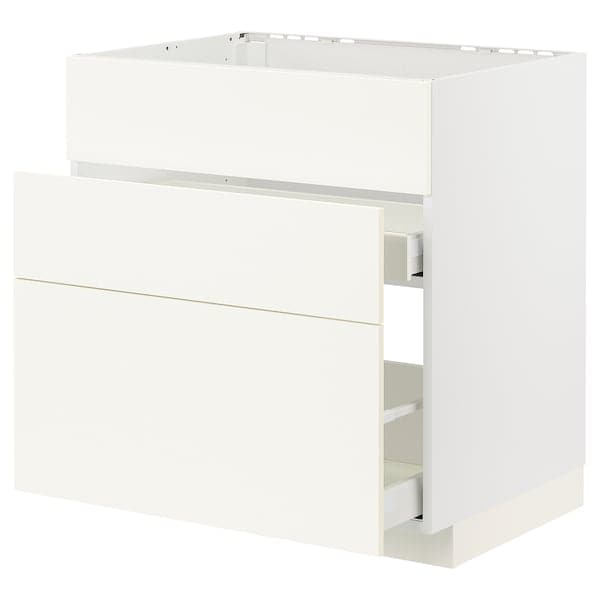 METOD / MAXIMERA - METOD / MAXIMERA Base cab f sink+3 fronts/2 drawers, white/Vallstena white, 80x60 cm