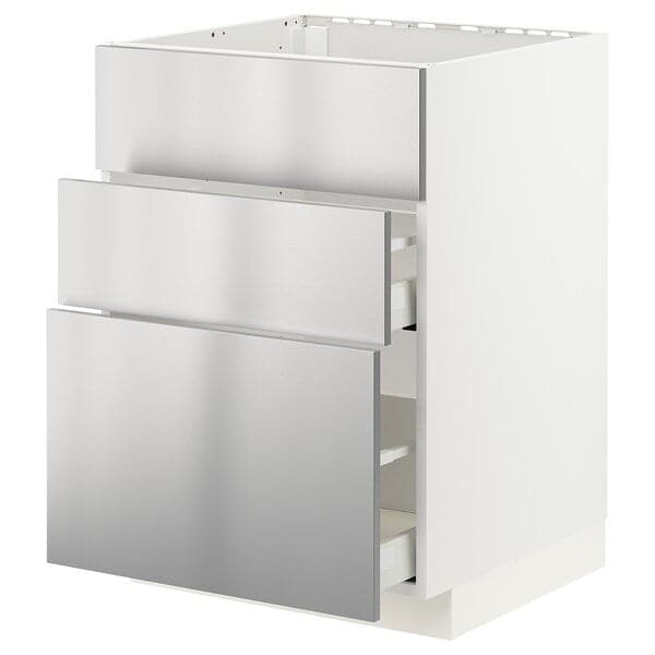 METOD / MAXIMERA - Base cab f sink+3 fronts/2 drawers, white/Vårsta stainless steel, 60x60 cm - best price from Maltashopper.com 59329873